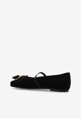 Salvatore Ferragamo Zina Vara Plate Velvet Ballet Flats Black 01J247 ZINA V 779726-NERO