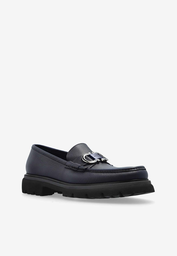 Salvatore Ferragamo Cocoon Gancini Plaque Leather Loafers Navy 028249 COCOON 778871-NAVY