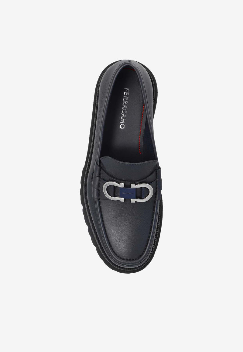 Salvatore Ferragamo Cocoon Gancini Plaque Leather Loafers Navy 028249 COCOON 778871-NAVY