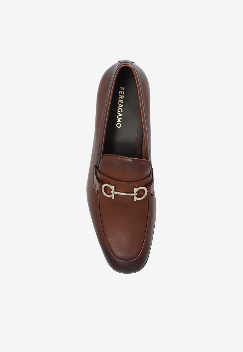 Salvatore Ferragamo Balty Gancini Plaque Leather Loafers Brown 029268 BALTY 778977-MIDBROWN