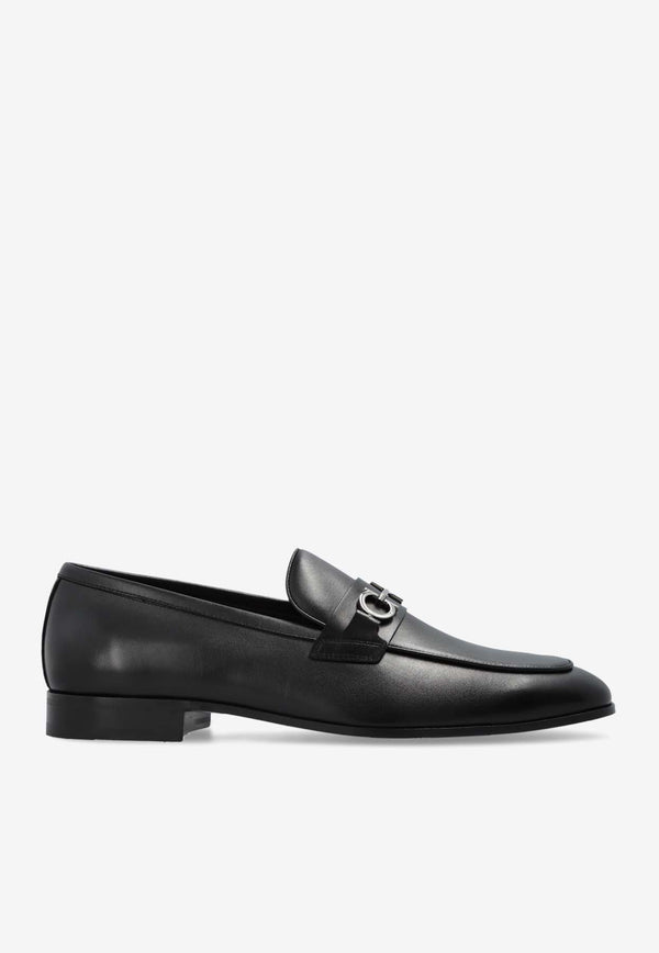 Salvatore Ferragamo Balty Gancini Plaque Leather Loafers Black 029268 BALTY 778978-NERO