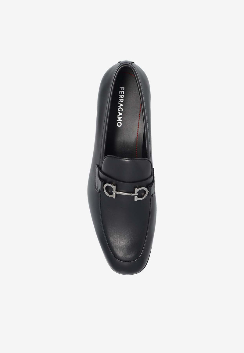 Salvatore Ferragamo Balty Gancini Plaque Leather Loafers Black 029268 BALTY 778978-NERO