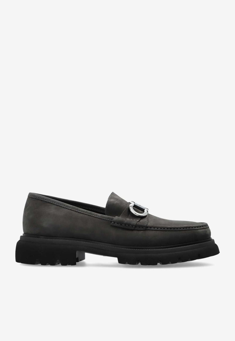 Salvatore Ferragamo Cocoon Gancini Plaque Leather Loafers Gray 028249 COCOON 778870-DARK SILVER