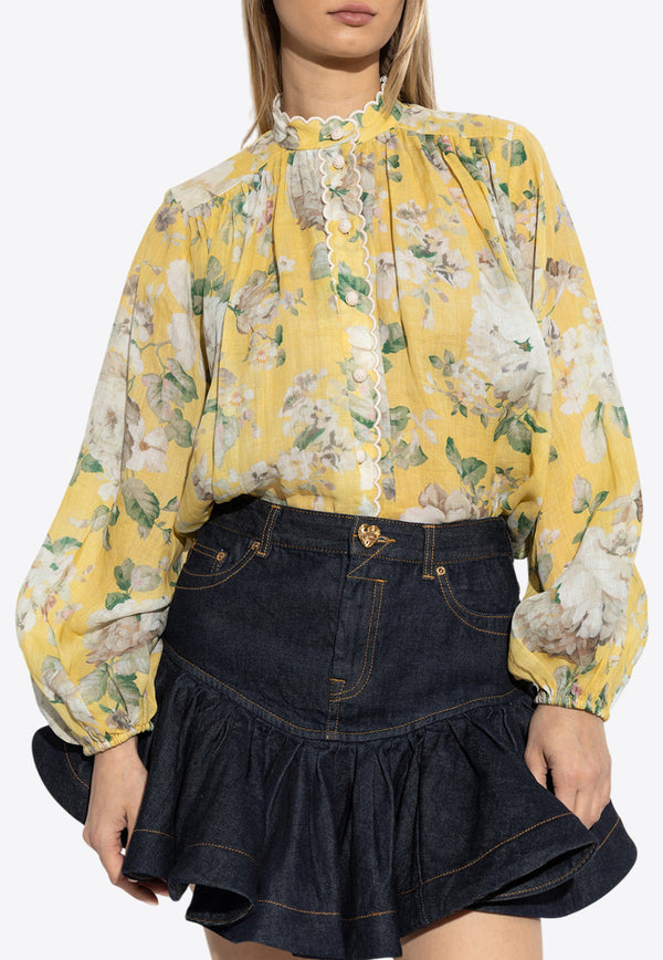 Zimmermann Acacia Scallop Floral Print Shirt 0765TRS252 0-YFL