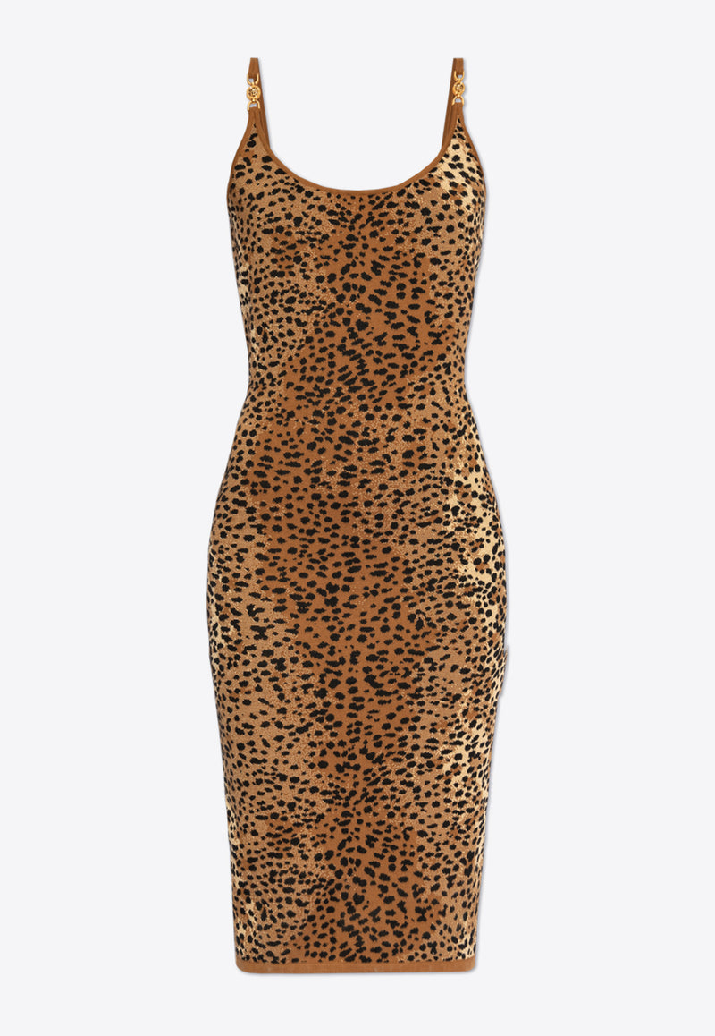 Versace Leopard Jacquard Fitted Knit Midi Dress 1011396 1A13230-2N110