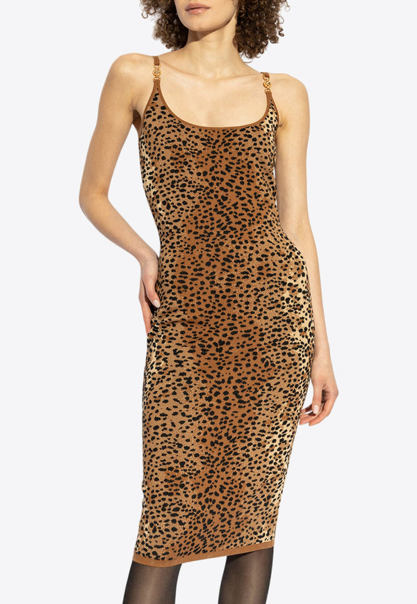 Versace Leopard Jacquard Fitted Knit Midi Dress 1011396 1A13230-2N110