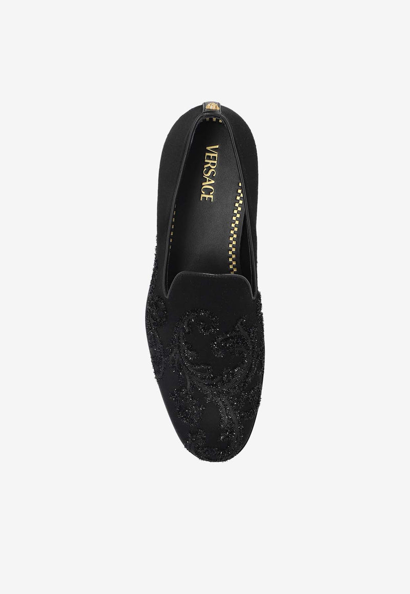 Versace Embroidered Barocco Medusa Slippers 1016201 1A13474-1B00V