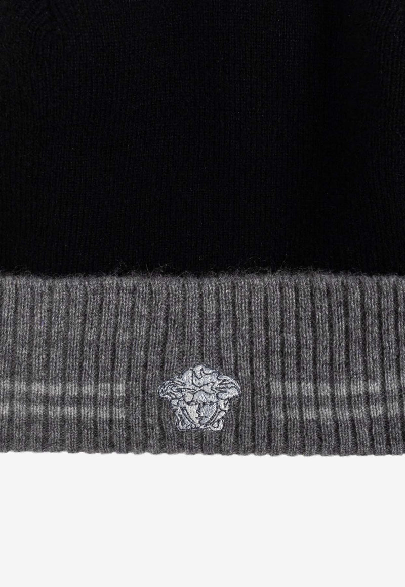 Versace Embroidered Medusa Cashmere Knit Beanie Black 1018929 1A12916-1B000