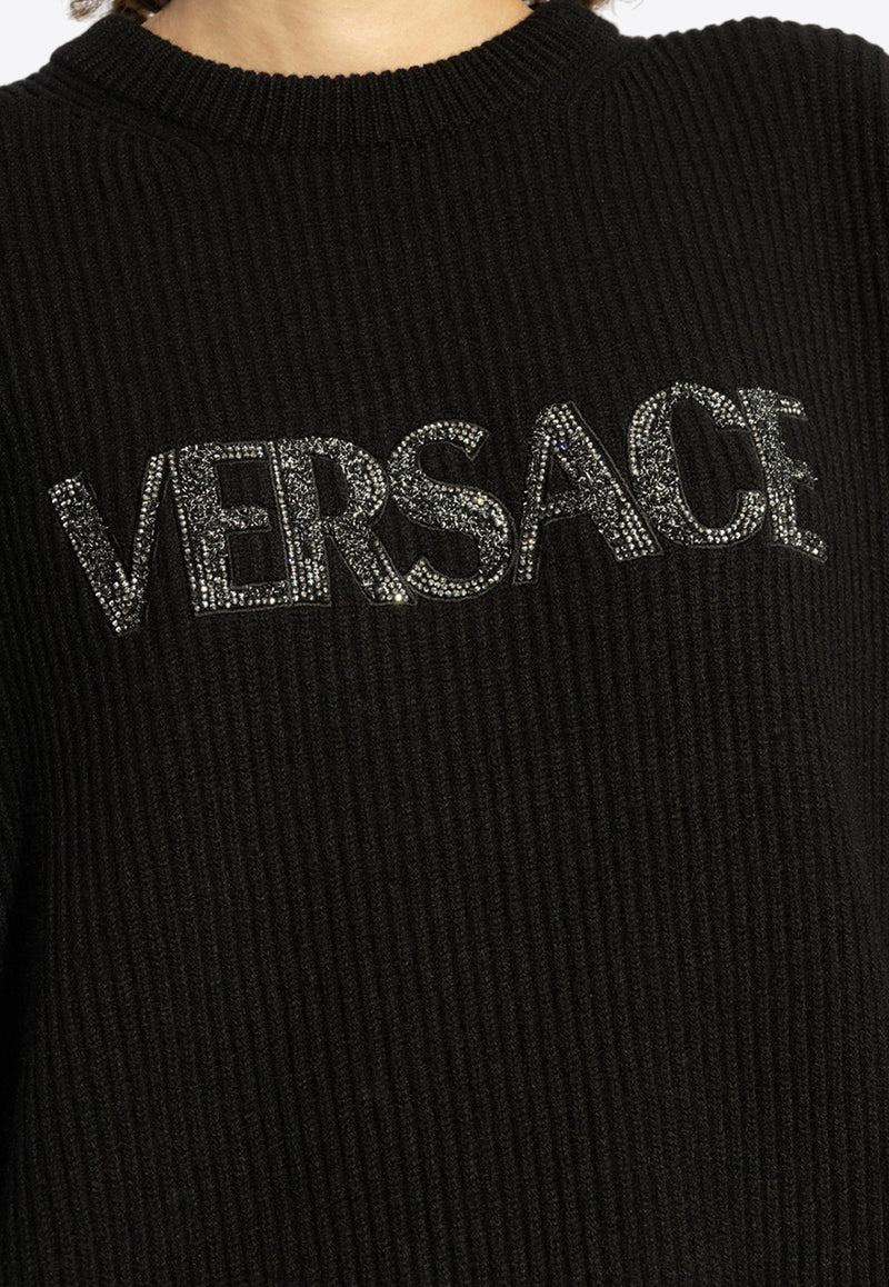 Versace Cielo Stellato Logo Cashmere Knit Sweater Black 1018589 1A13220-1B000