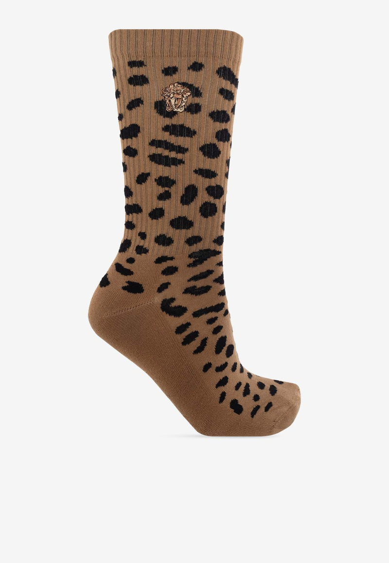 Versace Animal Print Calf-Length Socks Brown 1019098 1A13742-5N540