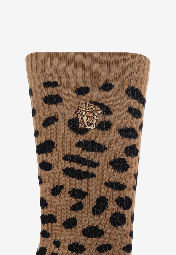 Versace Animal Print Calf-Length Socks Brown 1019098 1A13742-5N540