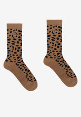 Versace Animal Print Calf-Length Socks Brown 1019098 1A13742-5N540