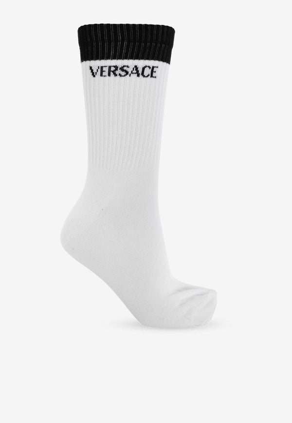 Versace Logo Lettering Inlay Socks White 1019098 1A13740-2B020