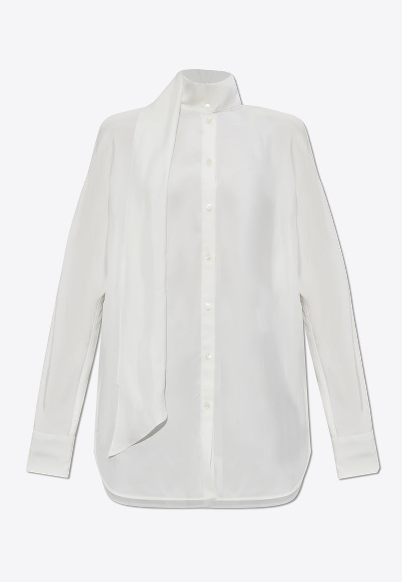 Salvatore Ferragamo Sash Collar Long-Sleeved Shirt White 13G530 C 780698-MASCARPONE