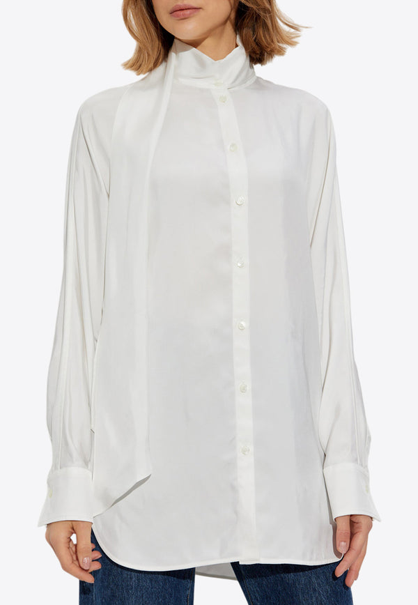 Salvatore Ferragamo Sash Collar Long-Sleeved Shirt White 13G530 C 780698-MASCARPONE