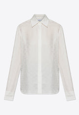 Salvatore Ferragamo Gancini Jacquard Long-Sleeved Shirt White 13G779 C 781825-MASCARPONE