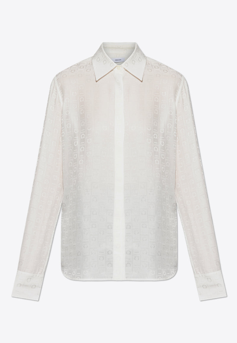 Salvatore Ferragamo Gancini Jacquard Long-Sleeved Shirt White 13G779 C 781825-MASCARPONE