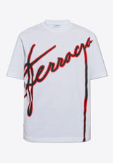 Salvatore Ferragamo Logo Print Crewneck T-shirt White 122616 H 781268-WHITE BLK NEW RED