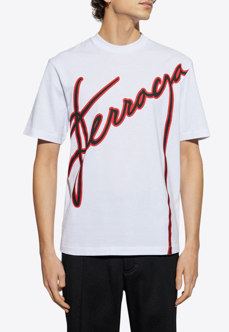 Salvatore Ferragamo Logo Print Crewneck T-shirt White 122616 H 781268-WHITE BLK NEW RED