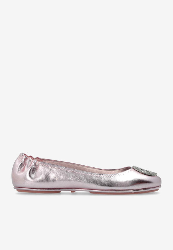 Tory Burch Minnie Travel Metallic-Leather Ballet Flats 165361 0-650