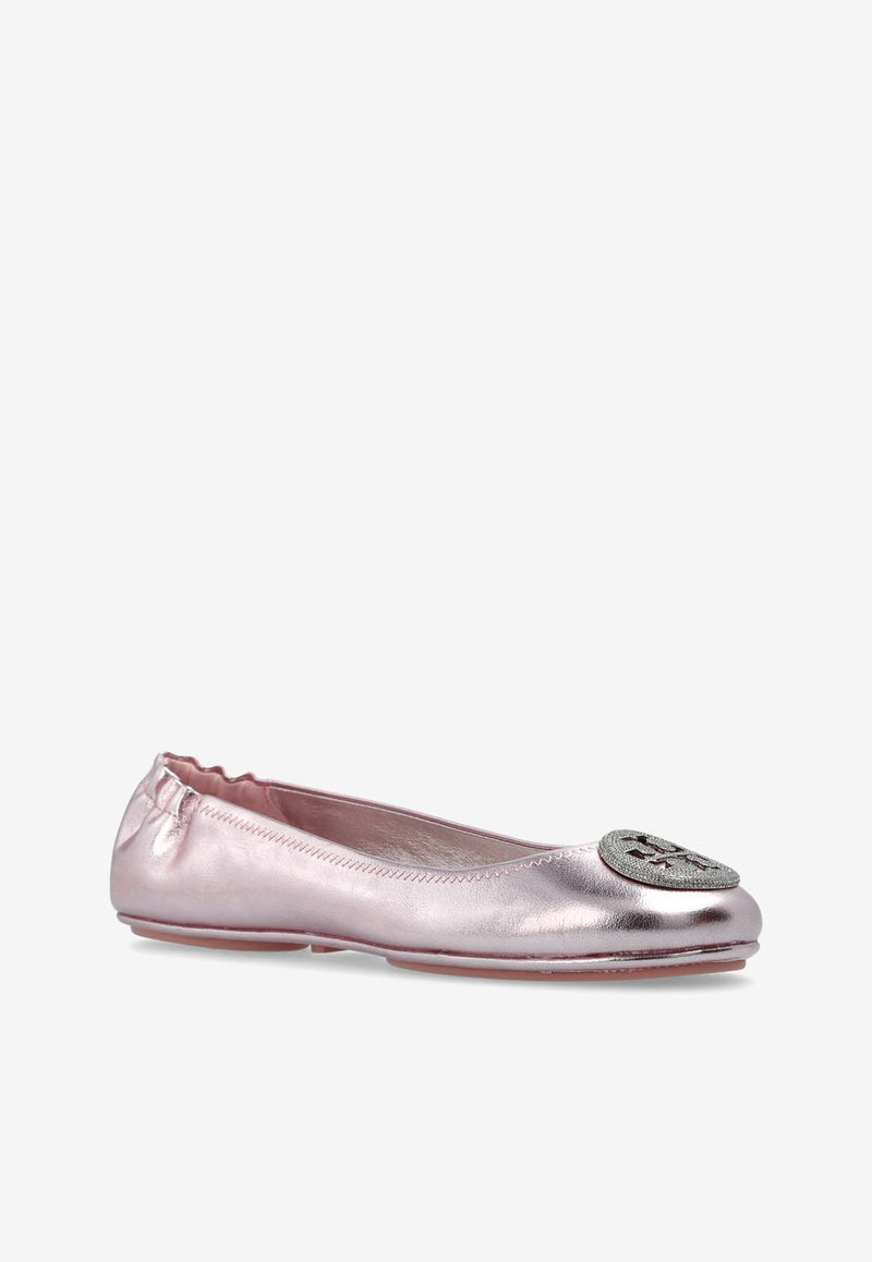 Tory Burch Minnie Travel Metallic-Leather Ballet Flats 165361 0-650