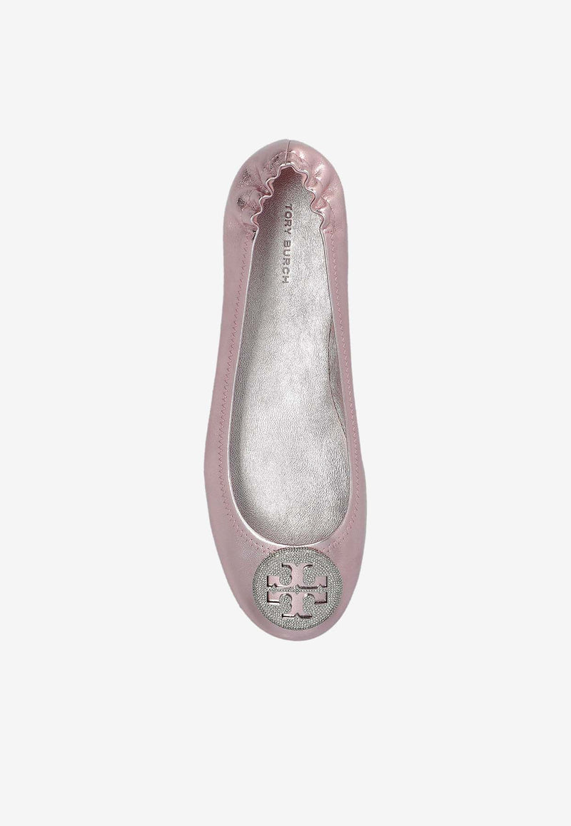 Tory Burch Minnie Travel Metallic-Leather Ballet Flats 165361 0-650