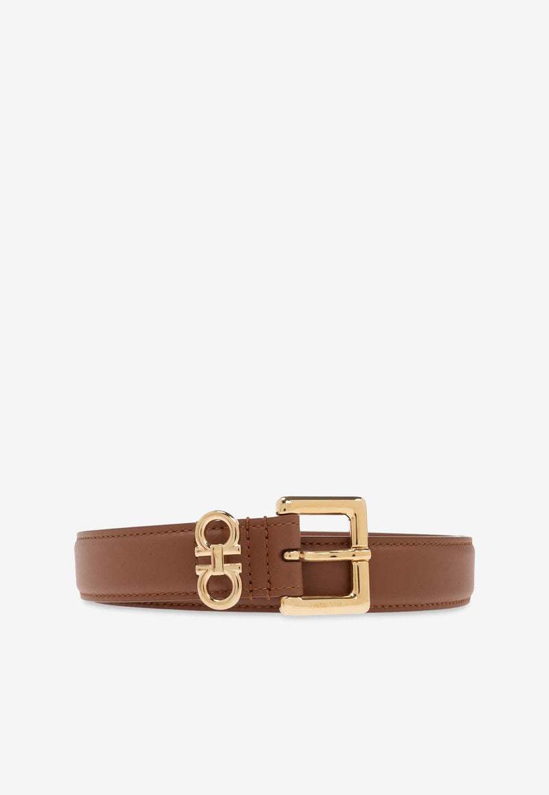 Salvatore Ferragamo Gancini Plaque Leather Belt Brown 230346 DONNA H 25 780417-NEW COGNAC