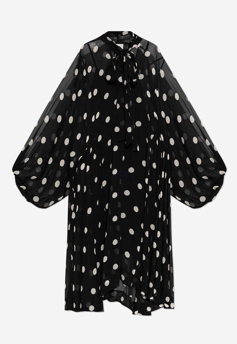 Zimmermann Crush Tie-Neck Polka Dot Maxi Dress 2416DR251 0-BLKCRMDT