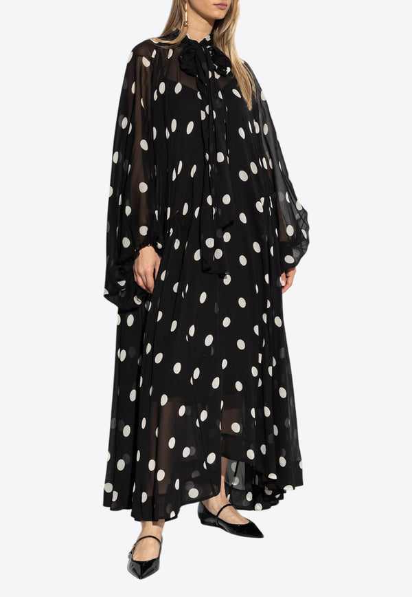 Zimmermann Crush Tie-Neck Polka Dot Maxi Dress 2416DR251 0-BLKCRMDT