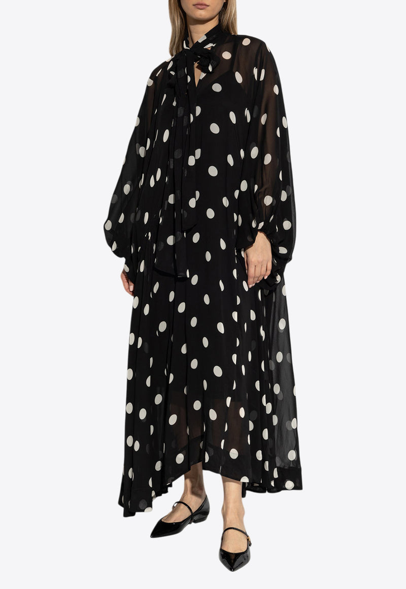 Zimmermann Crush Tie-Neck Polka Dot Maxi Dress 2416DR251 0-BLKCRMDT