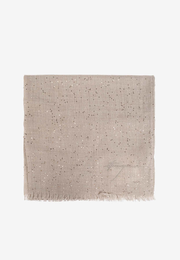 Salvatore Ferragamo Micro Sequined Scarf Beige 320952 ST STAR 779196-NATURAL