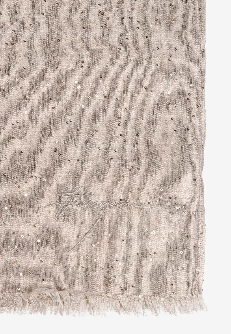 Salvatore Ferragamo Micro Sequined Scarf Beige 320952 ST STAR 779196-NATURAL