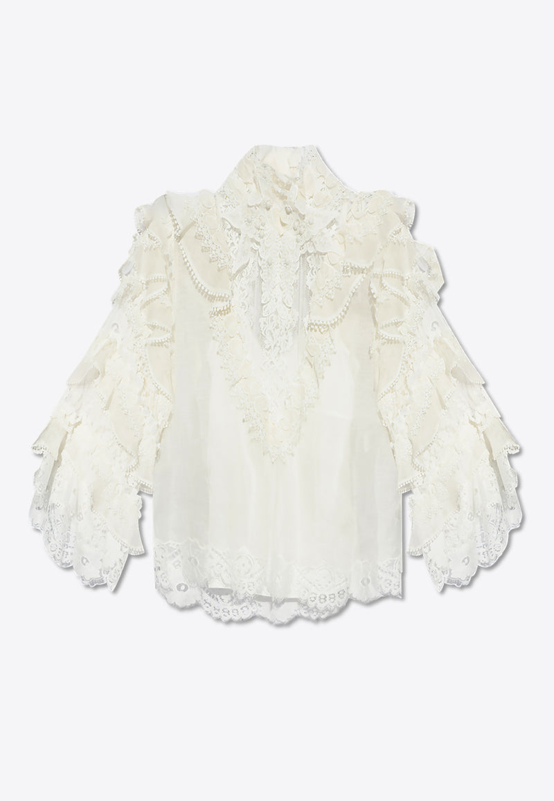 Zimmermann Crush Heart Ruffled Blouse 2533TR251 0-IVO