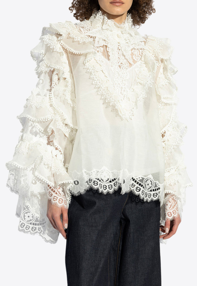 Zimmermann Crush Heart Ruffled Blouse 2533TR251 0-IVO