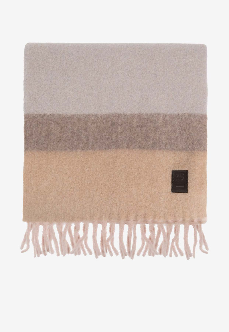 Salvatore Ferragamo Colorblocked Wool Fringed Scarf Beige 320956 SR BLOCKPUF 779388-LIGHT BLUE GREY