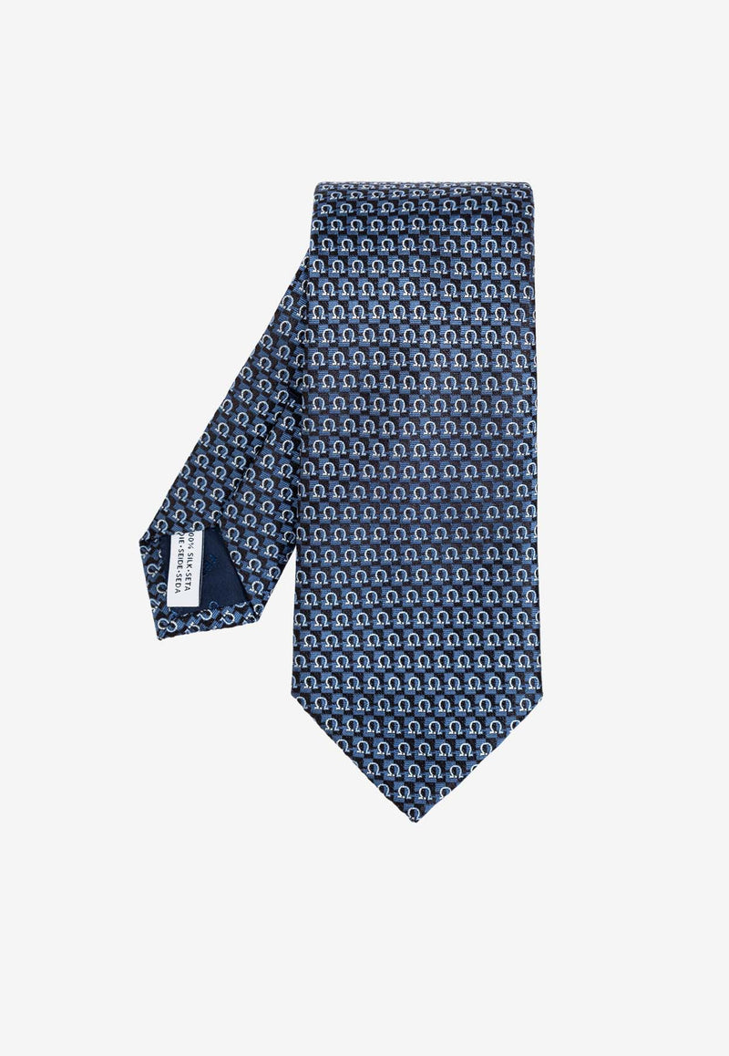 Salvatore Ferragamo Gancini Jacquard Silk Tie Navy 351225 4 ZANE7J 778645-F BLU MARINE