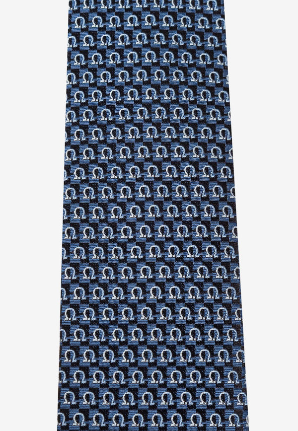 Salvatore Ferragamo Gancini Jacquard Silk Tie Navy 351225 4 ZANE7J 778645-F BLU MARINE