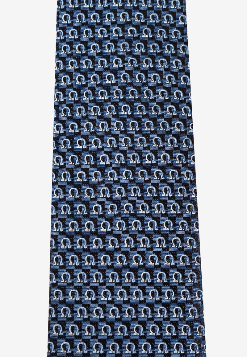 Salvatore Ferragamo Gancini Jacquard Silk Tie Navy 351225 4 ZANE7J 778645-F BLU MARINE