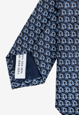 Salvatore Ferragamo Gancini Jacquard Silk Tie Navy 351225 4 ZANE7J 778645-F BLU MARINE