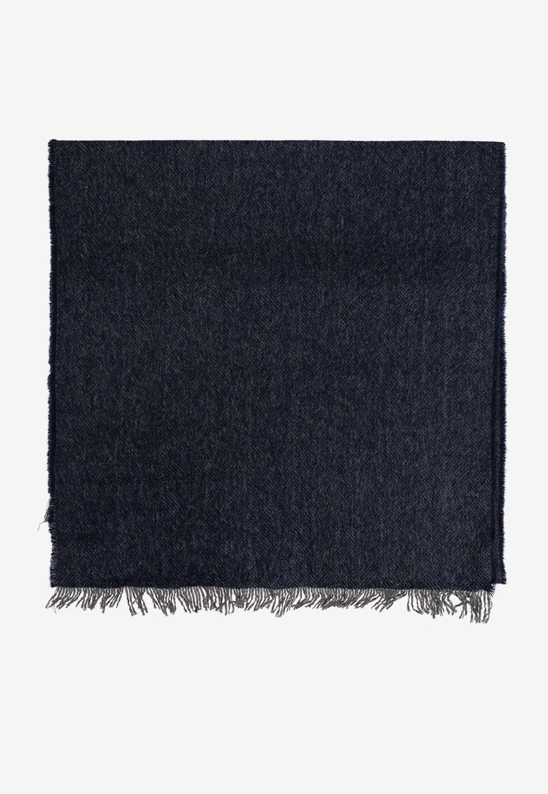 Salvatore Ferragamo Fringed Cashmere Scarf Navy 520126 SR ZIGGY 779255-NAVY LIGHT GREY