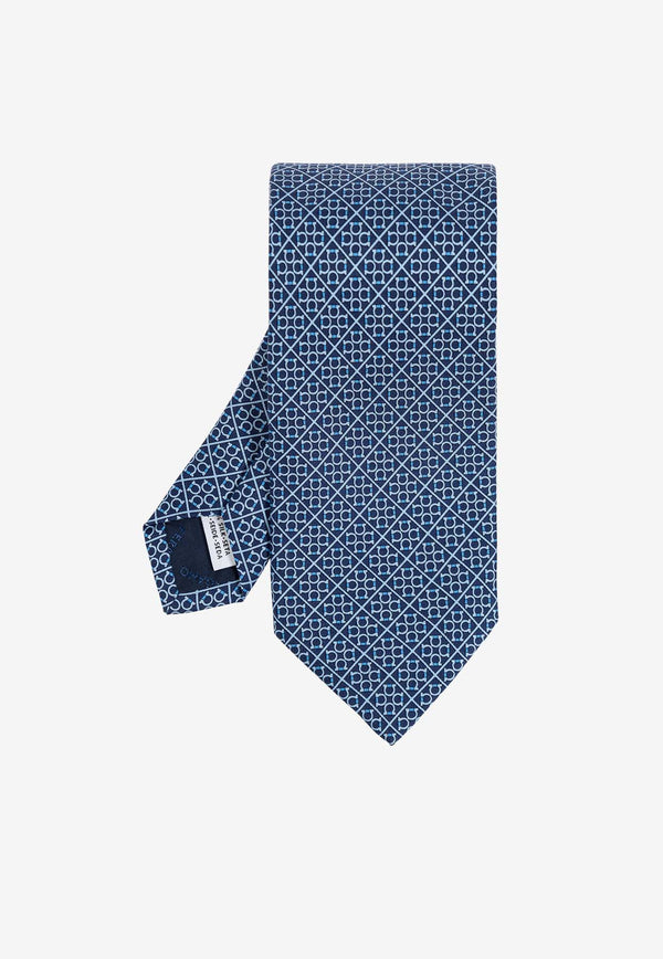 Salvatore Ferragamo Gancini Jacquard Silk Tie Blue 351218 4 ZELDA 778576-F BLU MARINE