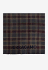 Salvatore Ferragamo Patterned Wool Scarf Multicolor 520135 SR CHECKLO 779455-GRIGIO NAVY