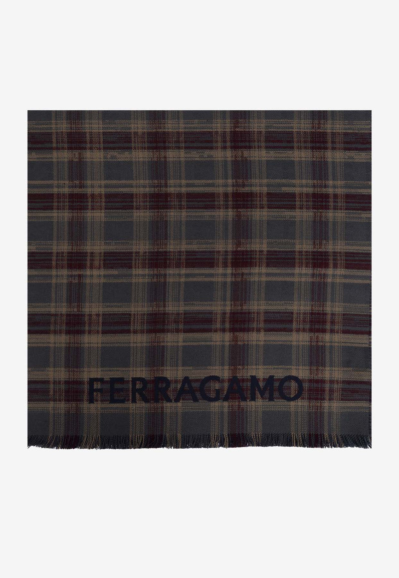 Salvatore Ferragamo Patterned Wool Scarf Multicolor 520135 SR CHECKLO 779455-GRIGIO NAVY