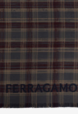 Salvatore Ferragamo Patterned Wool Scarf Multicolor 520135 SR CHECKLO 779455-GRIGIO NAVY