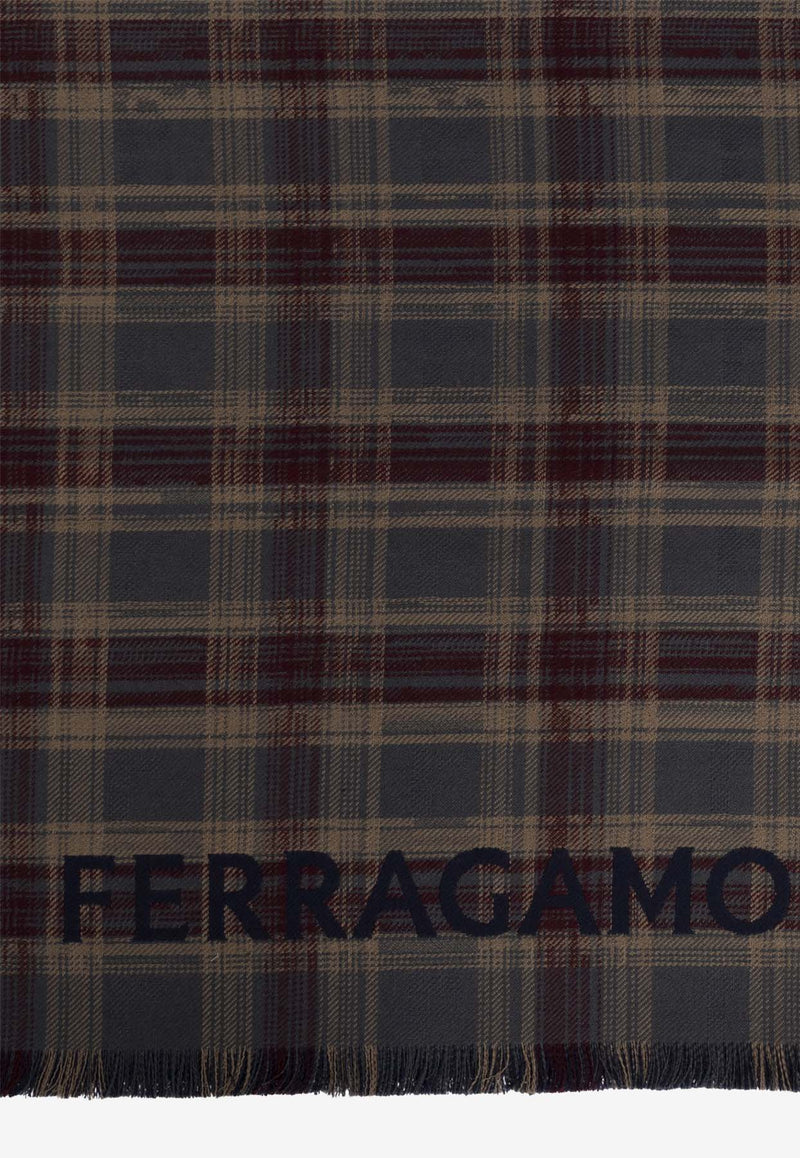 Salvatore Ferragamo Patterned Wool Scarf Multicolor 520135 SR CHECKLO 779455-GRIGIO NAVY