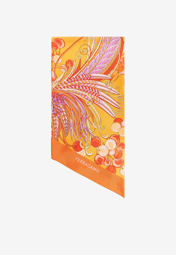 Salvatore Ferragamo Printed Silk Scarf Multicolor 320972 BA NEW SHOW 780202-ARANCIO FUCSIA