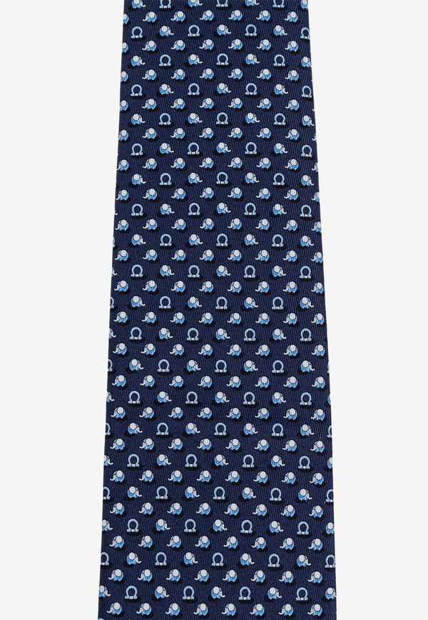 Salvatore Ferragamo Elephant Print Silk Tie Navy 351243 4 ZAKI 779456-F NAVY