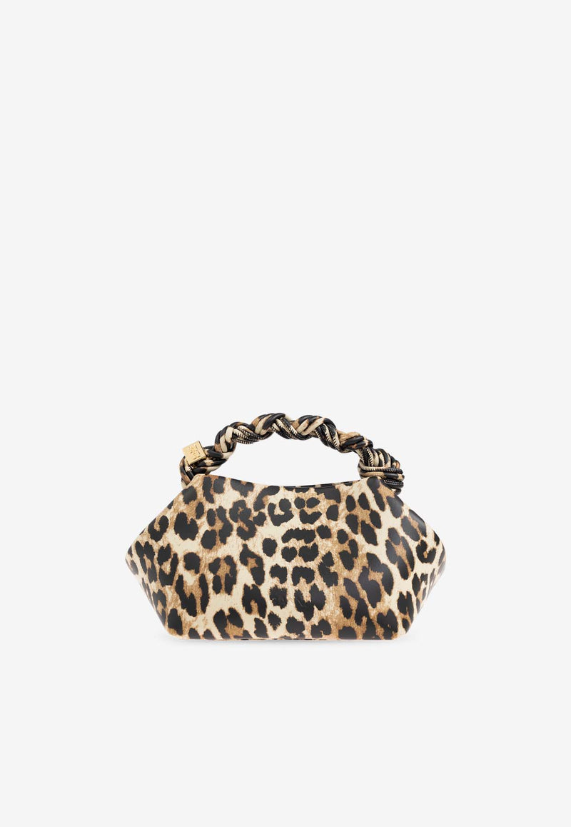 GANNI Small Bou Leopard Print Top Handle Bag Beige A6494 5894-943