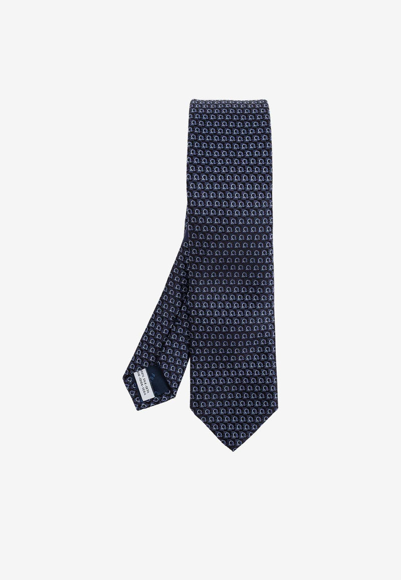 Salvatore Ferragamo Gancini Jacquard Silk Tie Navy 351225 4 ZANE7J 778644-F NAVY