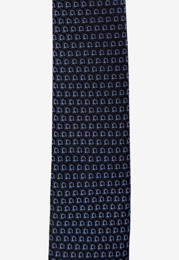 Salvatore Ferragamo Gancini Jacquard Silk Tie Navy 351225 4 ZANE7J 778644-F NAVY